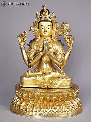 Four Armed Lord Kharcheri | Tibetan Buddhist Deity | Copper With Gold Plated