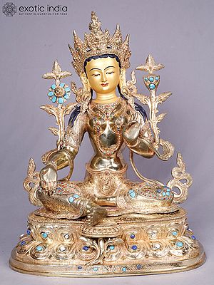 Goddess Green Tara | Tibetan Buddhist Deity | Copper With Gold Plated