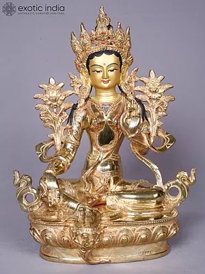 Goddess Green Tara | Tibetan Buddhist Deity | Copper With Gold Plated
