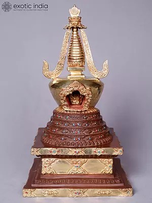 Handcrafted Exquisite Tibetan Stupa | Copper With Gold Plated