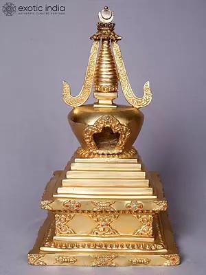 Tibetan Stupa Copper With Gold Plated | Handcrafted Exquisite Artwork