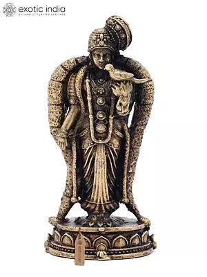 3" Small Goddess Meenakshi Standing on Pedestal - Form of Goddess Parvati | Copper Statue | Made in India