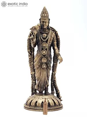 Small Goddess Meenakshi in Standing Gesture - Symbol of Wisdom & Grace | Copper Statue | Made in India