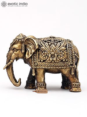 2" Small The Royal Elephant with Carving for Decor | Copper Statue | Made in India