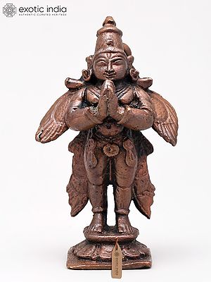 2" Small Lord Garuda Standing in Namaskar Gesture | Handmade | Copper Statue
