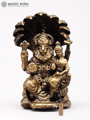 Small Seated Lord Narasimha and Goddess Lakshmi | Copper Statue | Made in India
