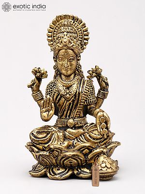 Small Goddess Dhanalakshmi Idol on Lotus - Goddess of Wealth | Copper Statue | Made in India