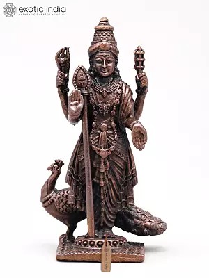 2" Small Four Armed Standing Lord Murugan (Kartikeya) | Handmade | Copper Statue