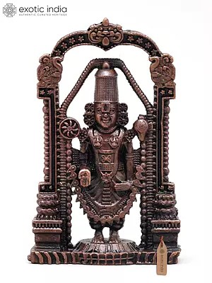 3" Small Lord Venkateshwara Standing with Kirtimukha Arch | Copper Statue | Made in India