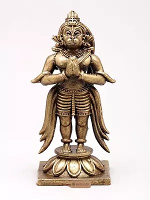 3" Small Lord Hanuman Standing on Lotus with Namaskar Mudra | Copper Statue | Made in India