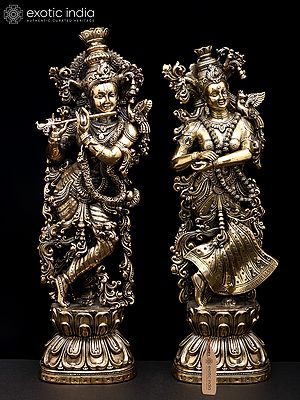 10" Brass Superfine Standing Radha Krishna | Pair of Brass Statues