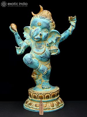 15" Blue Color Dancing Lord Ganesha | Brass Statue