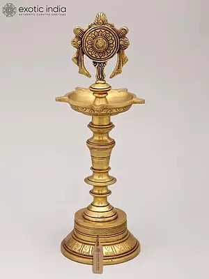 12" Five Wicks Chakra Lamp in Brass