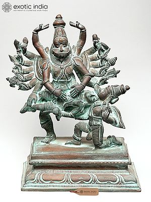7" Eighteen Armed Lord Narasimha Killing The Demon Hiranyakashipu | Bronze Statue