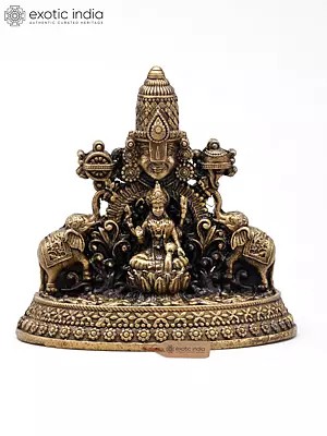 2" Small Tirupati Balaji and Goddess Gajalakshmi Bust with Vaishnava Symbols | Handmade | Copper Statue
