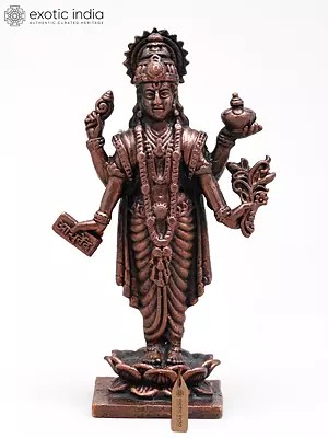 3" Four Armed Lord Dhanvantari - God of Ayurveda and Medicine | Handmade | Copper Statue