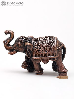 Small Roaring Royal Elephant with Raised Trunk | Copper Statue | Made in India