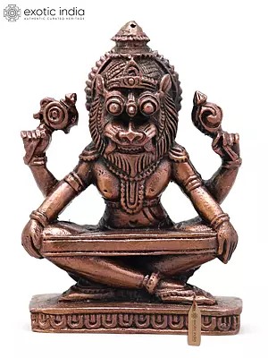 3" Yoga Narasimha with Four Arms | Copper Statue | Made in India