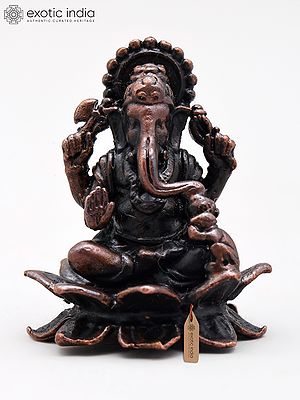 1" Small Blessing Lord Ganesha Seated on Lotus | Copper Statue