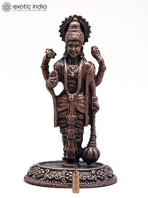 2" Small Standing Lord Vishnu in Blessing Gesture | Copper Statue
