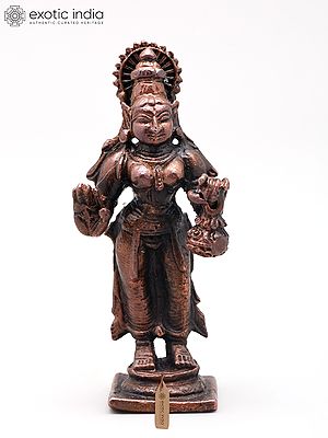 2" Standing Goddess Lakshmi with Kalash | Copper Statue