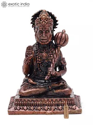 Small Lord Hanuman Seated in Blessing Gesture with Mace | Copper Statue | Made in India