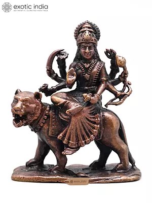 2" Small Eight Armed Goddess Durga (Shrawali Maa) | Copper Statue