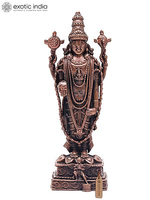 4" Copper Small Hindu God Venkateswara Idol With Garuda