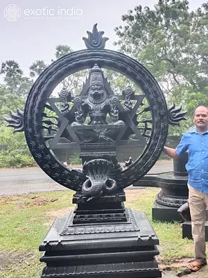 Colossal 8-Foot Sudarshan Chakra Stone Sculpture