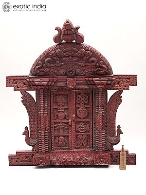16" Wooden Traditional Window Adorned with Eight Auspicious Symbols of Buddhism
