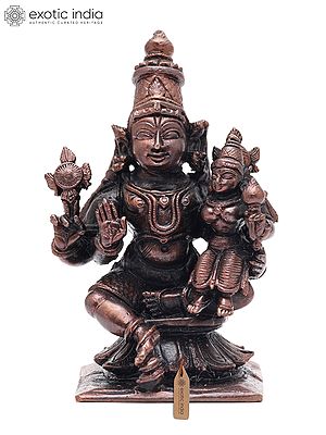 3" Small Sitting Lakshmi Narayana Copper Statue