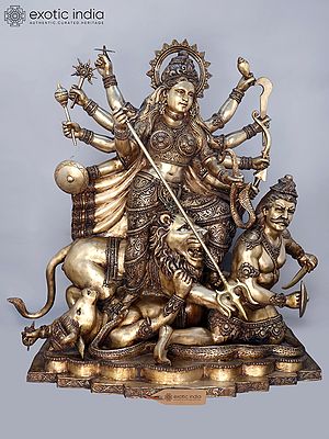 62" Large Goddess Maa Durga Brass Statue | Mahishasurmardini: Mother of the universe