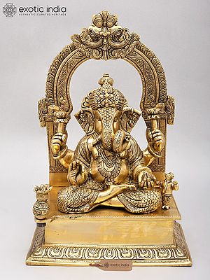 15" Superfine Brass Lord Ganesha Idol Sitting On Throne