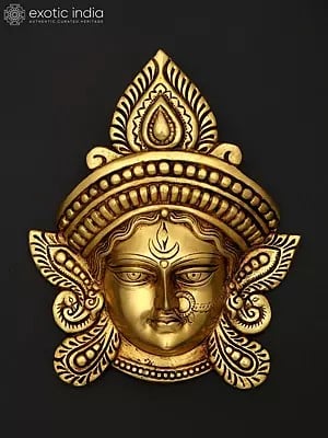 11" Maa Durga Face Mask Wall Hanging Brass Sculpture