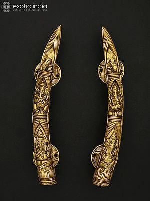 10" Lord Ganesha Brass Door Handles Pair