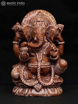 6" Small Chaturbhuja Lord Ganesha | Sand Stone Statue