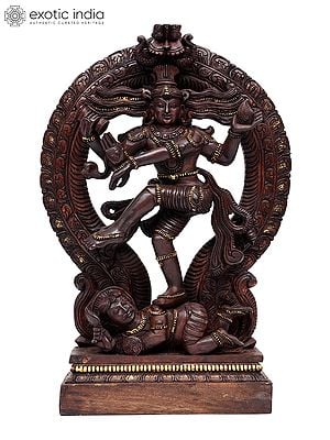 30" Large Nataraja (Dancing Lord Shiva) with Kirtimukha Prabhavali | Wood Carving