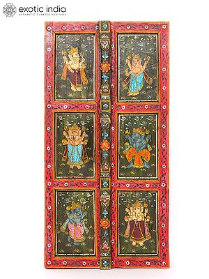 58" Large Hand-Painted Ganesha Door Design Wall Hanging Panel | Wood Carving