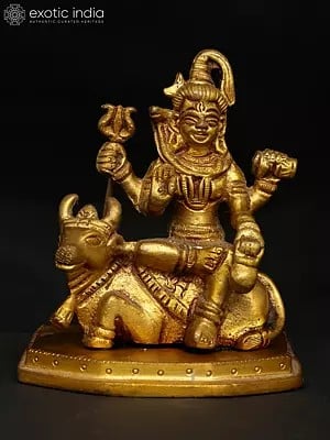 3" Small Lord Shiva Seated on Nandi | Brass Statue