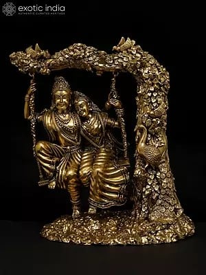 8" Superfine Radha Krishna on a Swing | Brass Statue