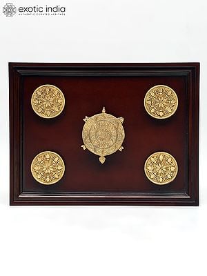 20" Wood Framed Brass Tortoise with Lotuses | Wall Hanging