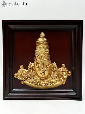 20" Wood Framed Brass Tirupati Balaji (Venkateshvara) | Wall Hanging