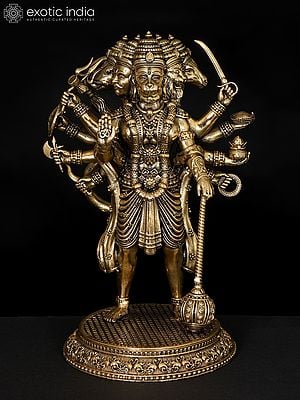 6" Superfine Ten Armed Standing Panchamukhi Lord Hanuman | Brass Statue