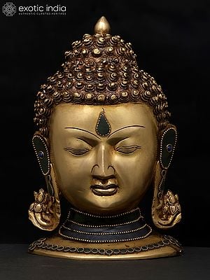 9" Meditating Buddha Head | Brass Statue with Inlay Work