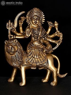 6" Small Eight Armed Goddess Durga (Sherawali Maa) | Brass Statue