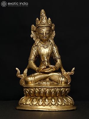 4" Small Crowned Shakyamuni Buddha Statue in Brass