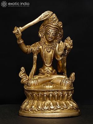 4" Small Tibetan Buddhist Deity Manjushri | Brass Statue