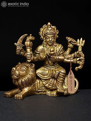 Small Goddess Durga Seated on Lion | Brass Statue