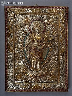 16" Divine Shadakshari Lokeshvara Wall Hanging Frame In Copper Gold And Silver Plated