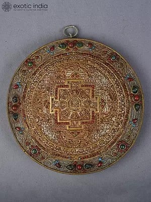 8" Buddhist Mandala With Eight Auspicious Symbol In Copper Gold And Silver Plated